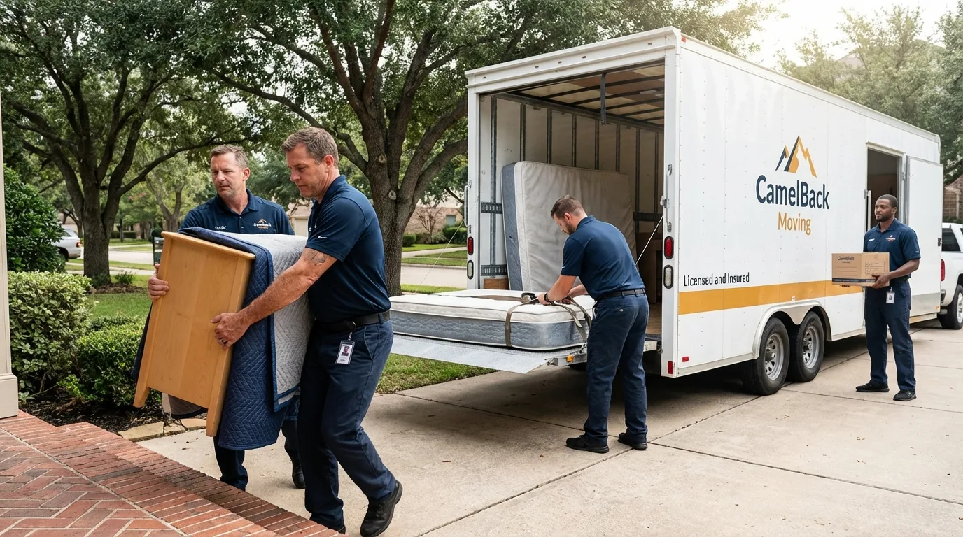 Crew loading residential truck for cross-state move from Locust Grove, OK