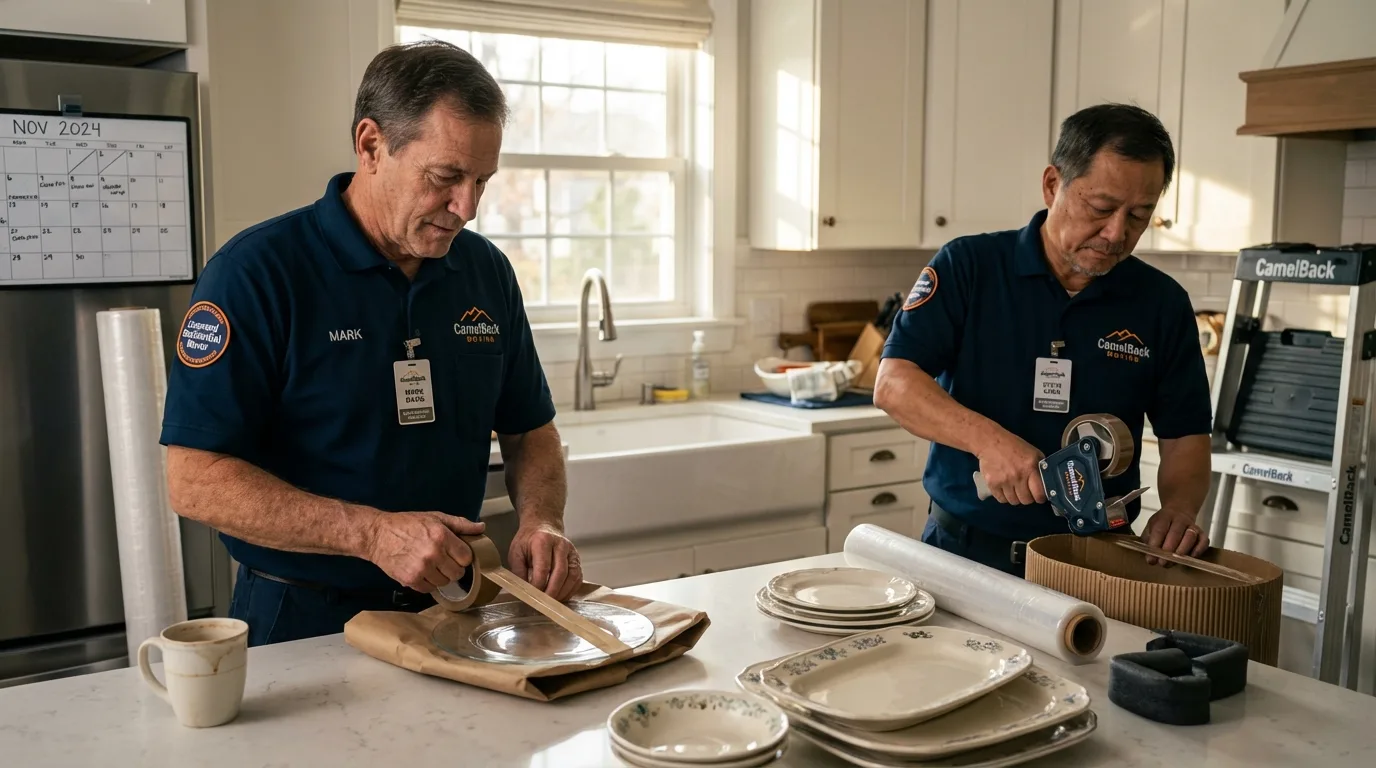 Professional crew packing kitchen dishware in Locust Grove, OK
